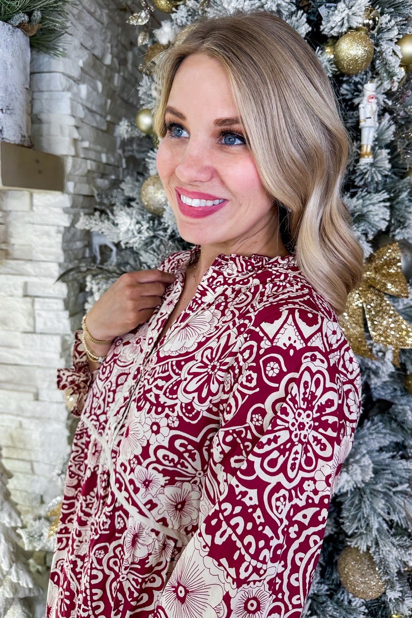 Best Selling Southern Floral Tiered Midi Dress in Wine