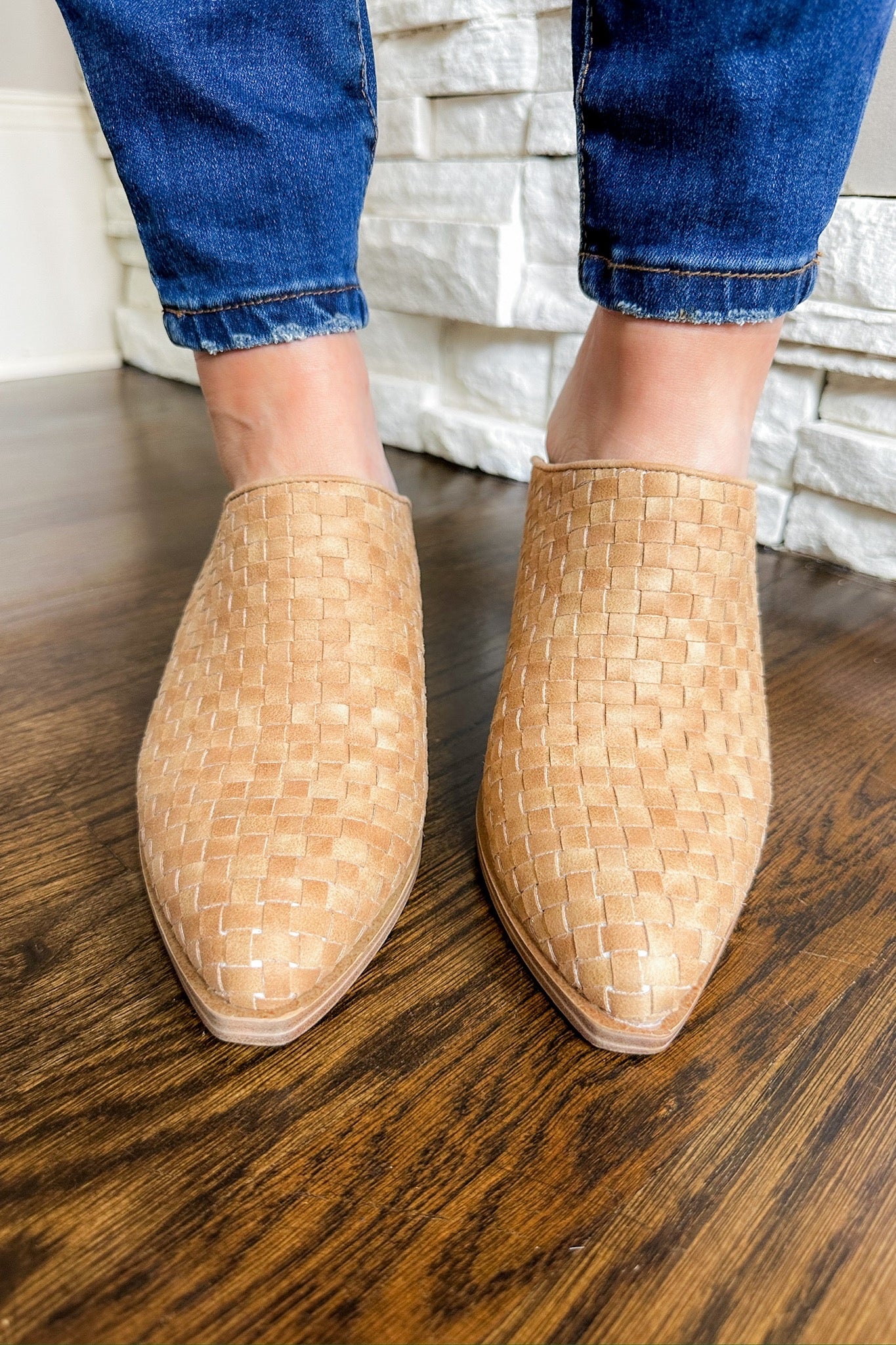 Camel Woven Faux Leather Corkys Heeled Mule