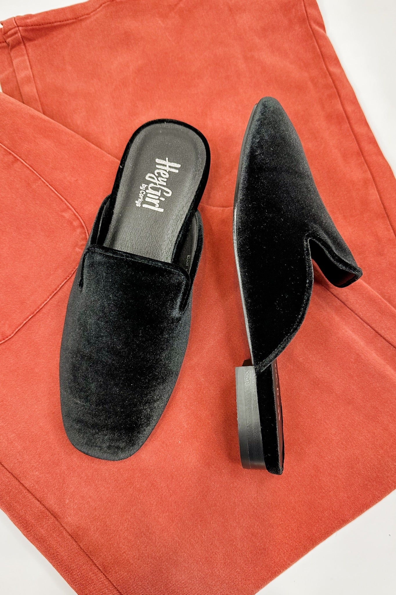 Spotlight Velvet Corkys Mules in Black