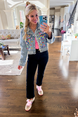 The Main Character Pearls & Gemstones Denim Jacket