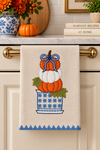 Stacked Pumpkin Applique Topiary Towel