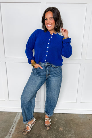 The Hallie Knit Cardigan in Cobalt Blue