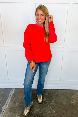 Season Opener Contrast Trim Sweatshirt in Red