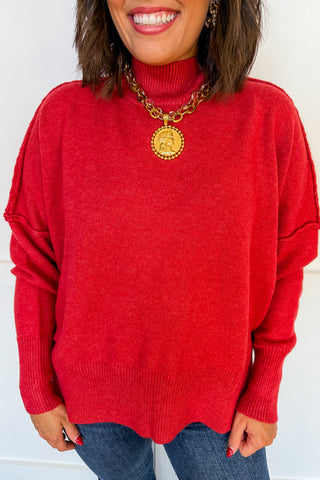 Cozy Mock Neck Sweater in Terracotta
