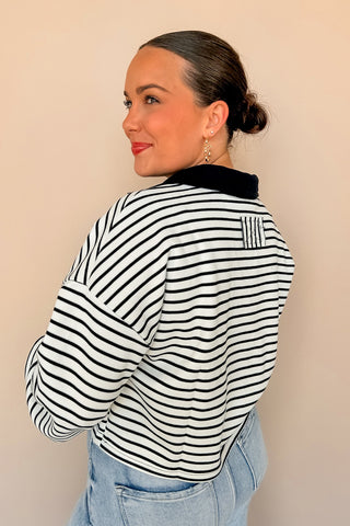 Keeping It Casual Black & White Striped Top