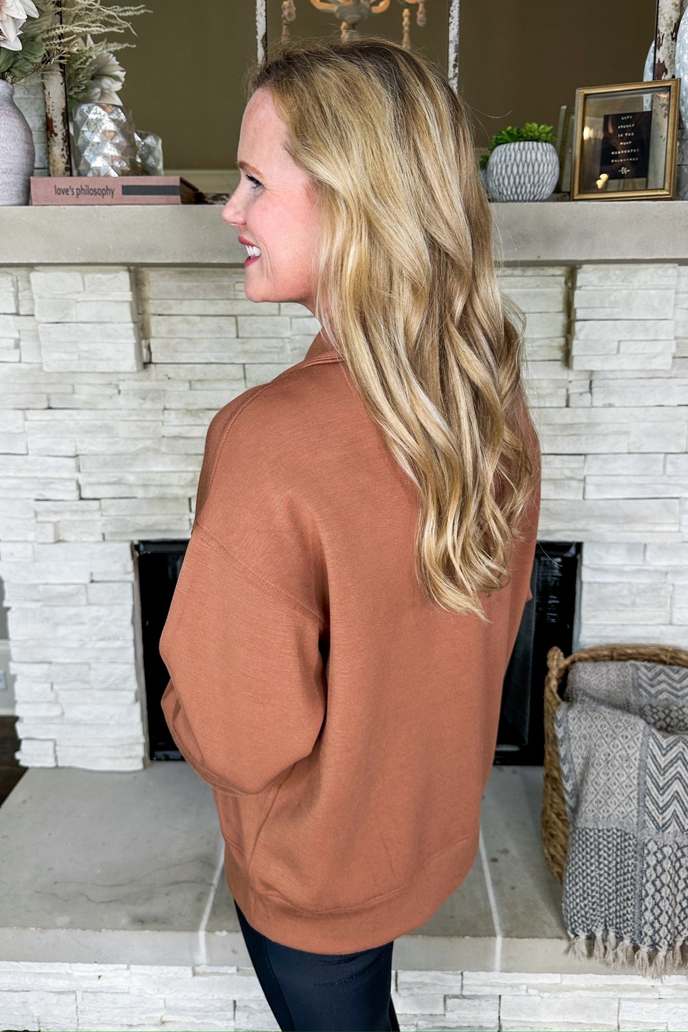 Buttery Soft Rust Collared Half Zip Kangaroo Pocket Pullover