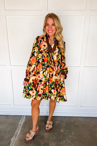 Painted Petals Dress in Brown