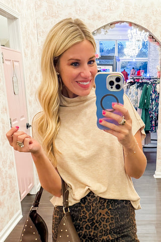 Fall Essential Cowl Neck Lightweight Sweater Top in Oatmeal