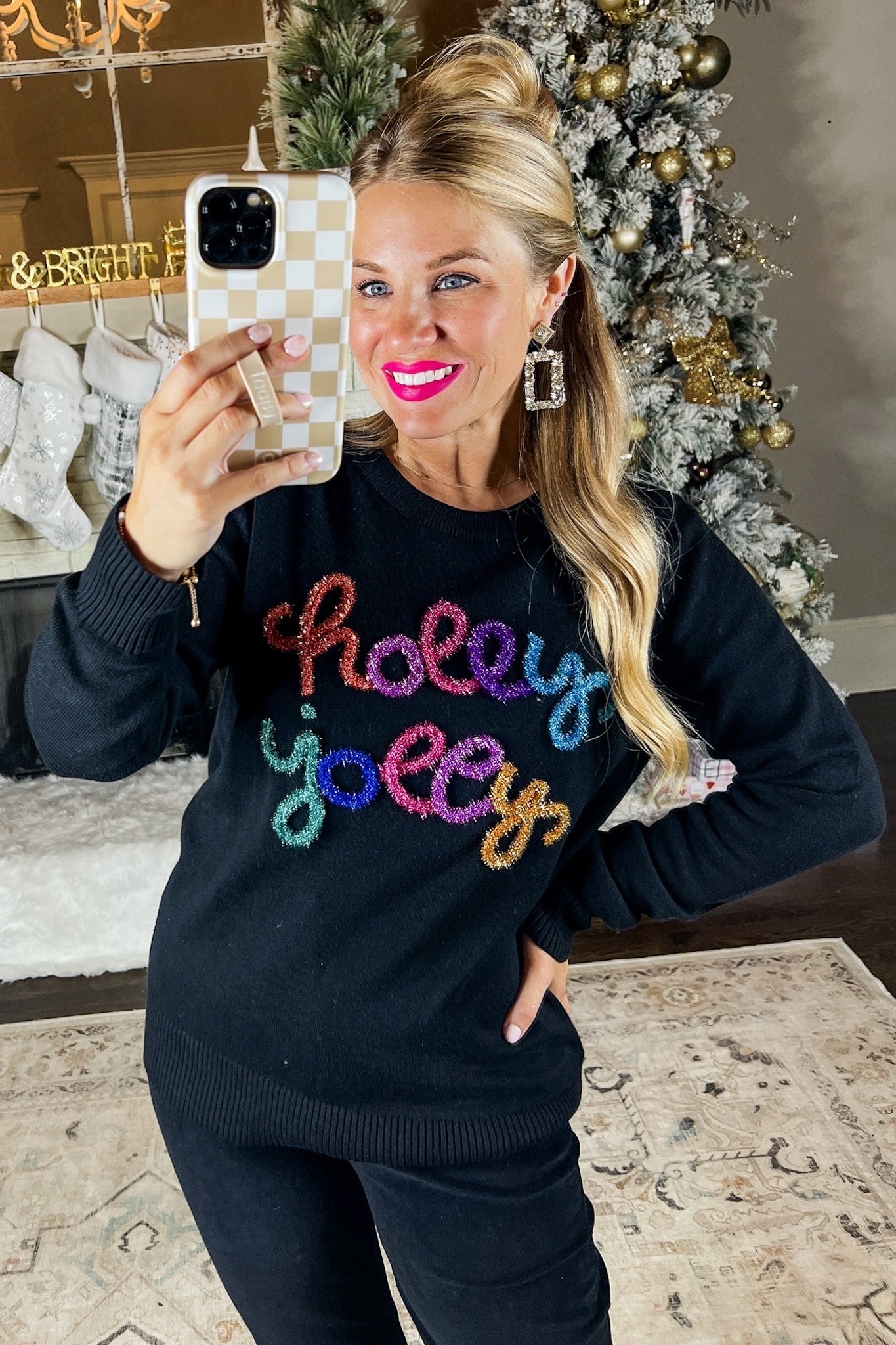 Holly Jolly Multi Tinsel Sweater in Black