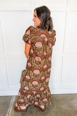 Mocha Blossom Midi Dress