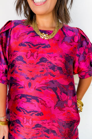 Mixing It Up Puff Sleeve Dress in Magenta