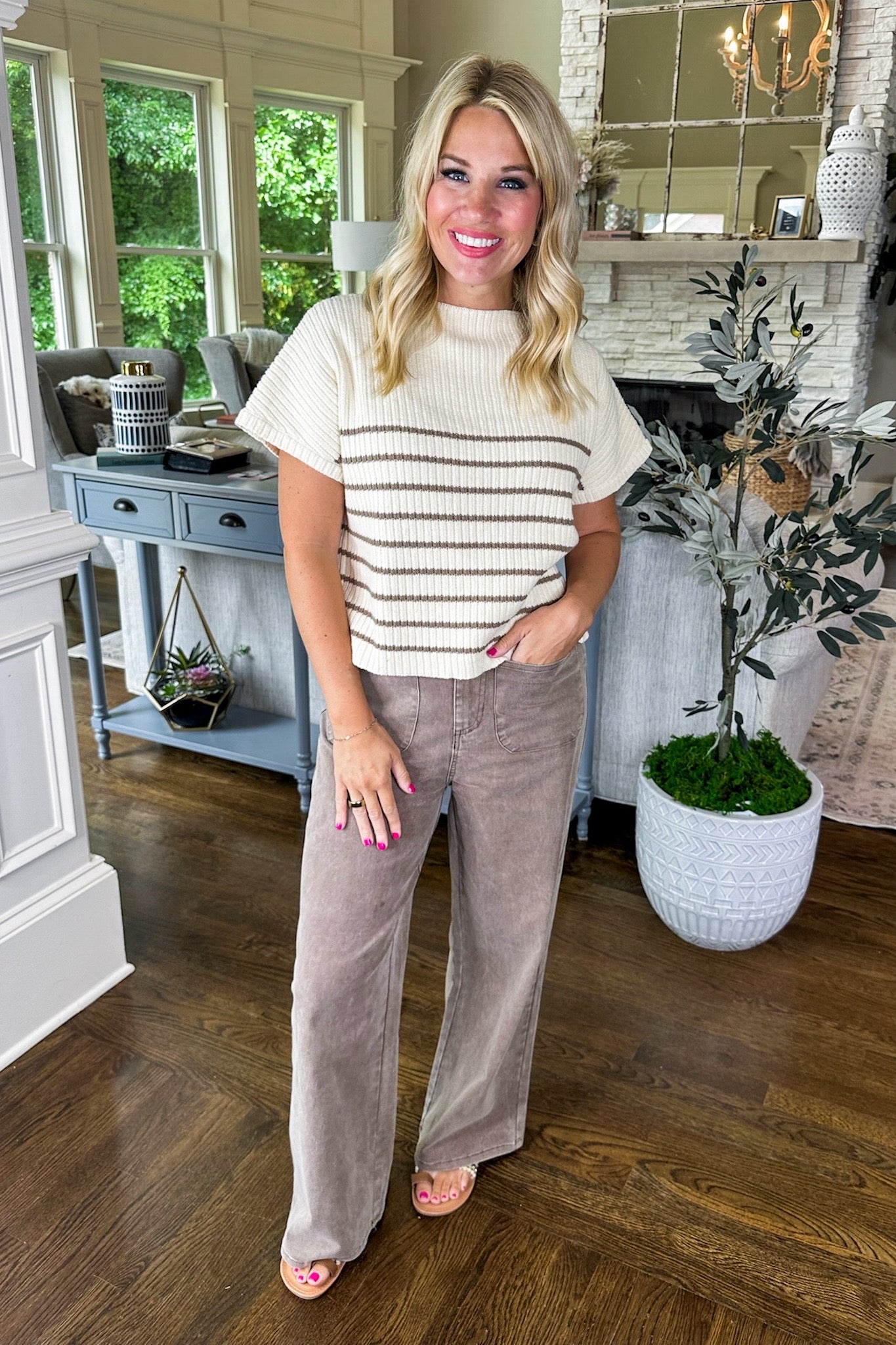 Cropped Striped Knit Top in Mocha