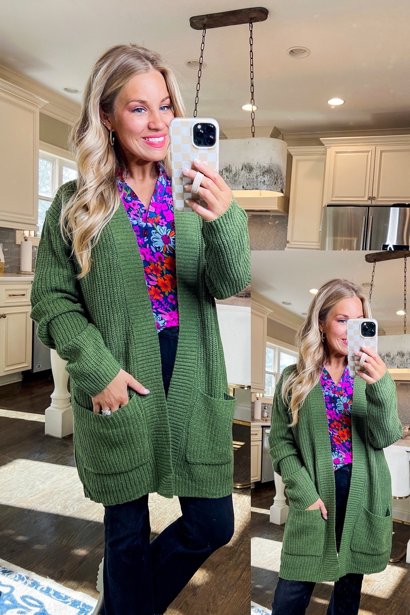 Oversized Closet Essential Pocketed Knit Cardigan in Olive