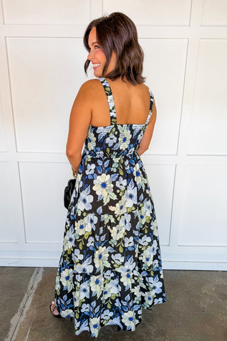 Midnight Garden Affair Midi Dress