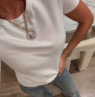 Love Each Other More Coin Two Toned Necklace By Chan Sutt Pearls