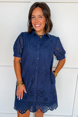 Picture Perfect Eyelet Dress in Navy