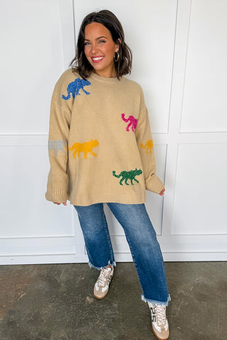 Hot Pink Deal - Jaguar Joy Sweater in Beige