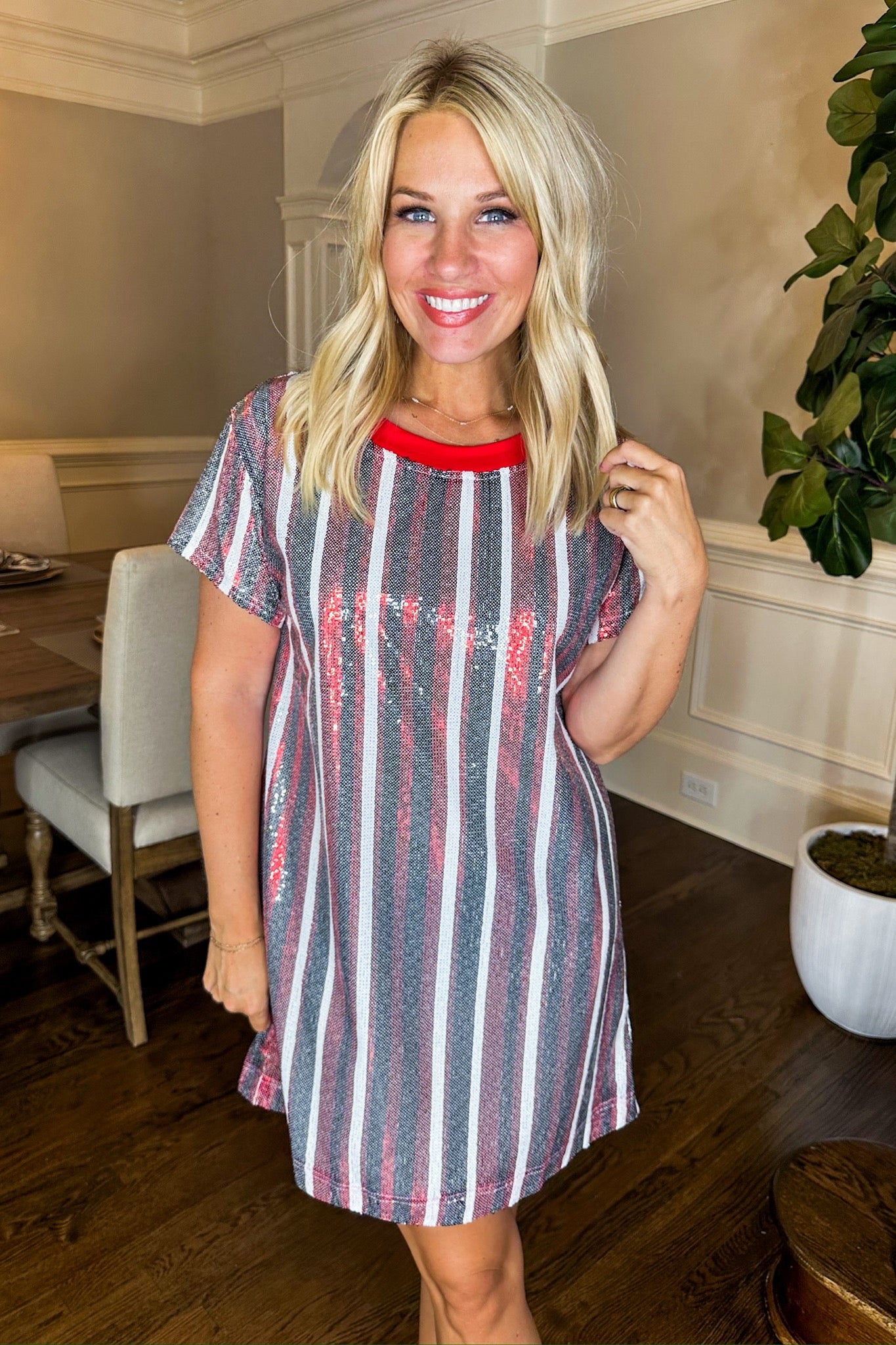 The Julia Red Black Sequin Stripe Dress by Mary Square