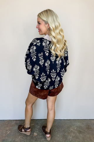 The Sarah Top in Black Striped Print