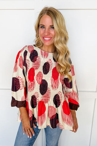 Abstract Dot Print Top in Teaberry