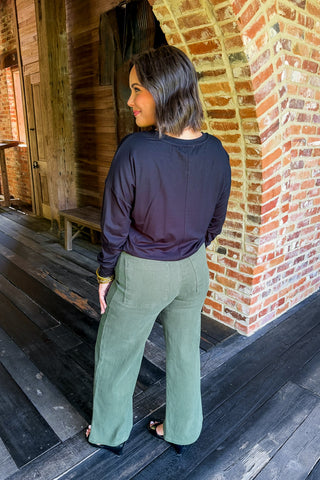 Soft Escape Bubble Hem Long Sleeve Top in Black