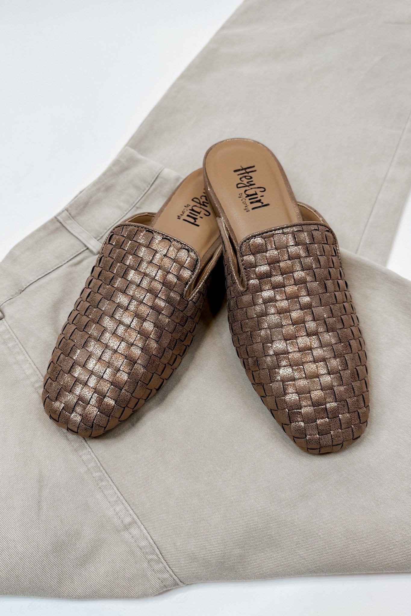 Weave It Memory Foam Corkys Mules in Bronze