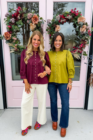 The Libby Button Front Top in Chartreuse