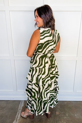 Wild About You Animal Print Midi Dress in Olive