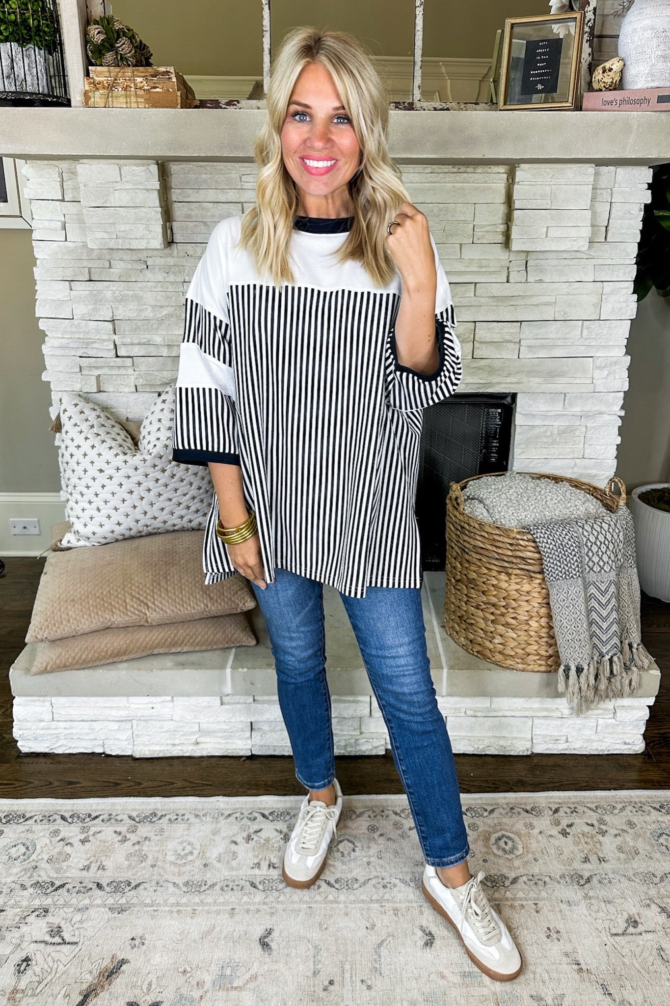 Black & White Pin Stripe Varsity Style Oversized Top