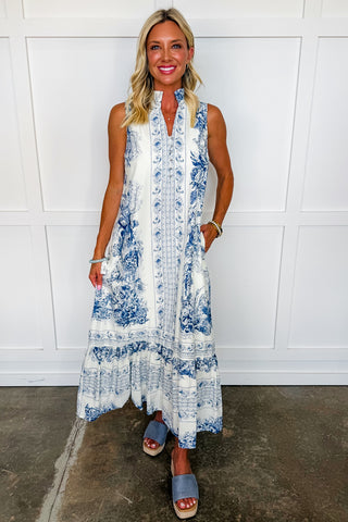 Porcelain Floral Midi Dress