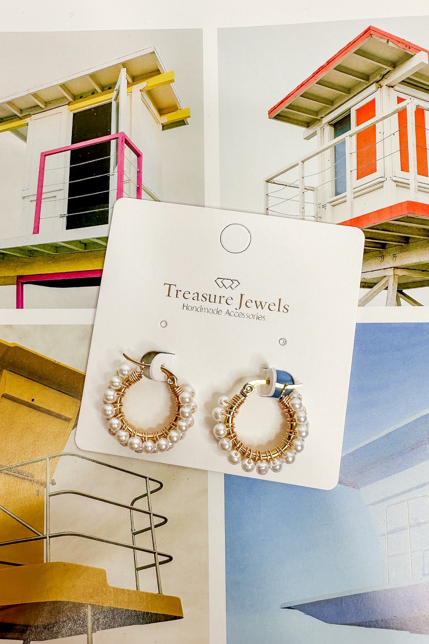 Ellie Double Pearl Mini Hoop Earring by Treasure Jewels