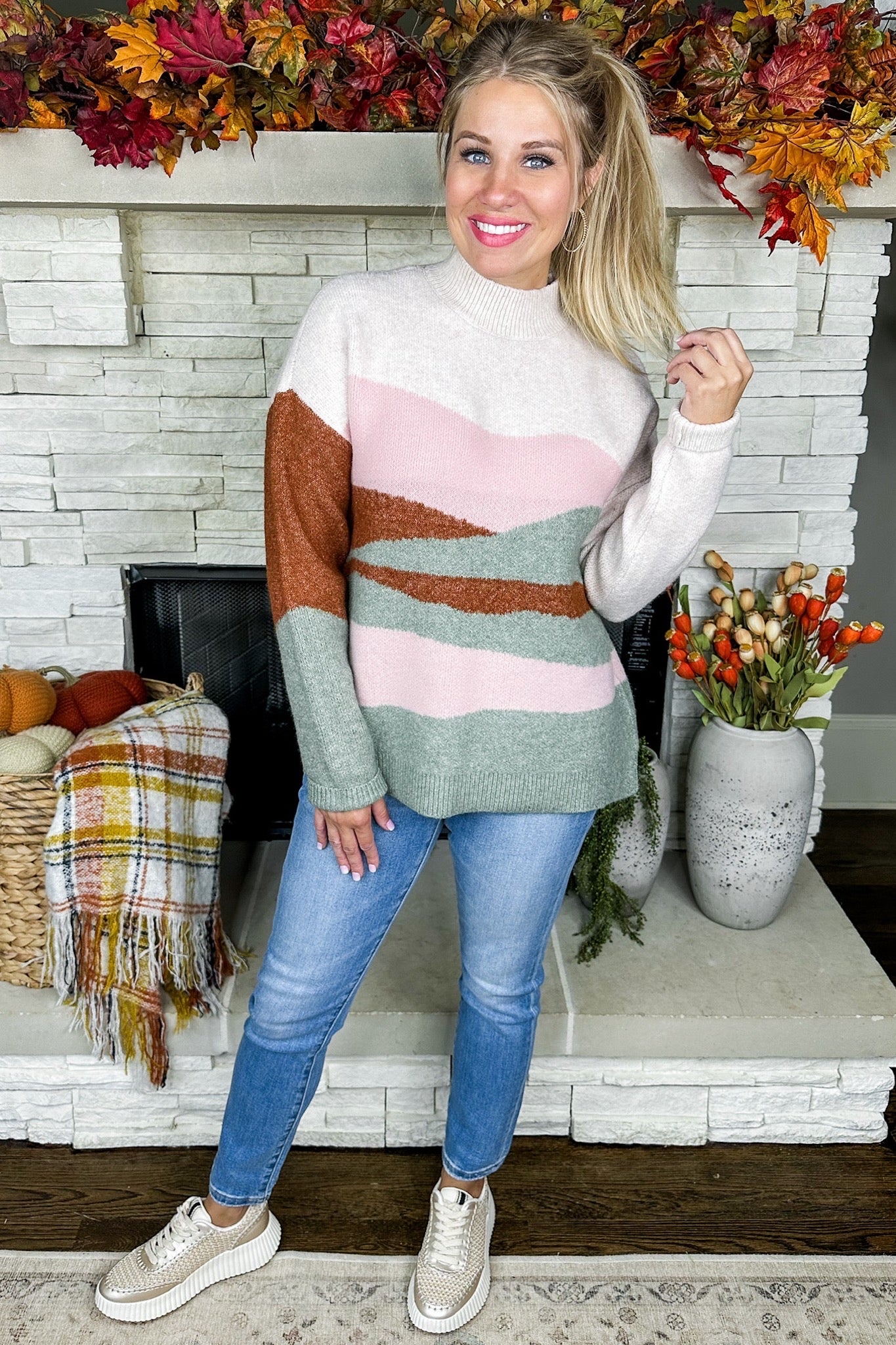On The Horizon Sweater in Pink & Sage