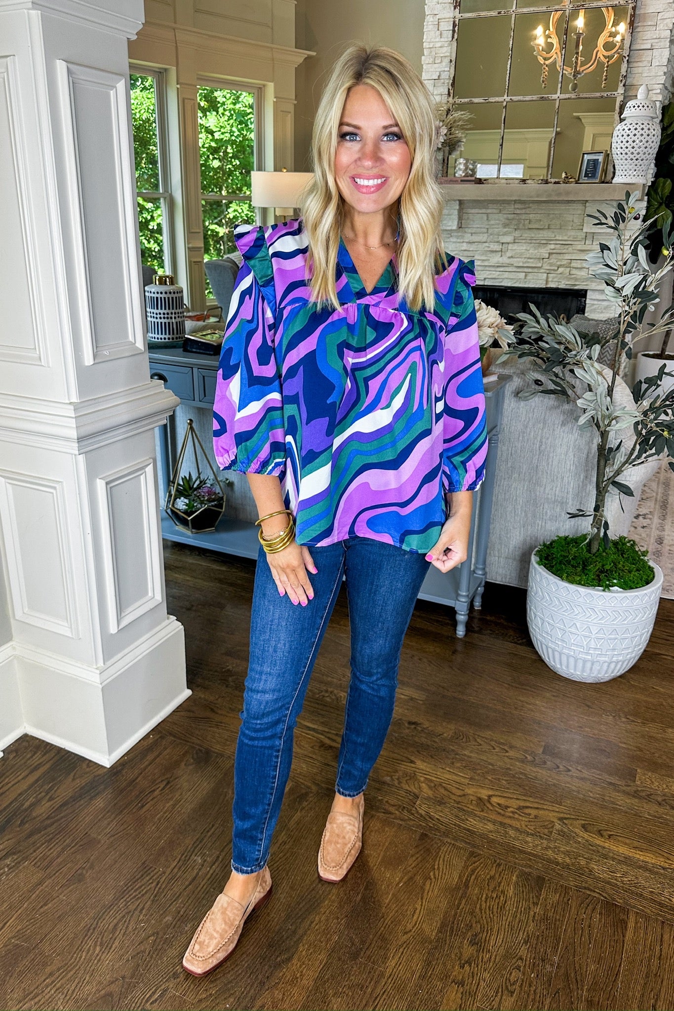 The Parker Top in Blue Magic Marble by Michelle McDowell