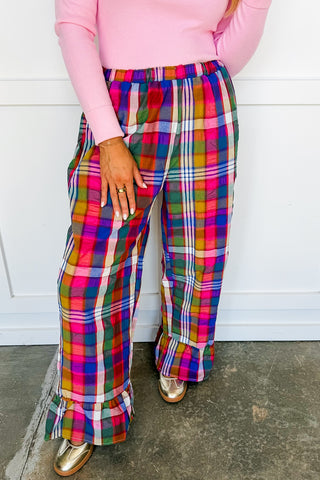 Color Outside The Lines Plaid Ruffle Pants