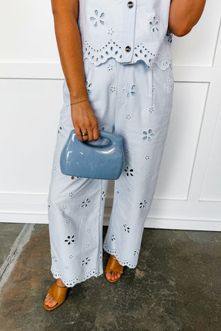 The Eloise Floral Eyelet Set in Light Blue