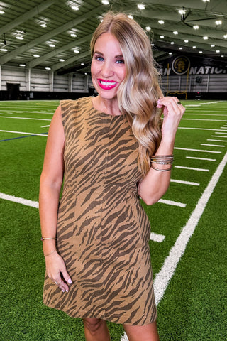 The Savannah Tiger Dress in Brown