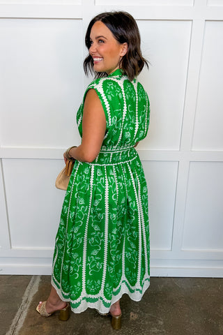 The Collins Classic Floral Midi Dress in Green