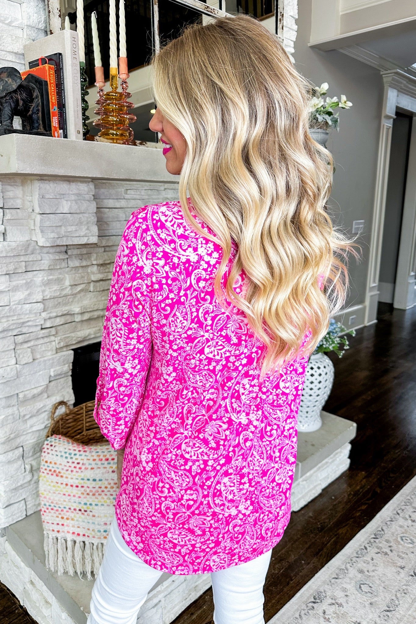 The Lizzy Top in Hot Pink & White Paisley