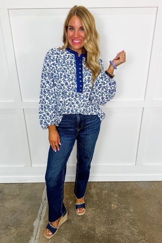 The Brianna Top in Ivy Script Navy by Mary Square