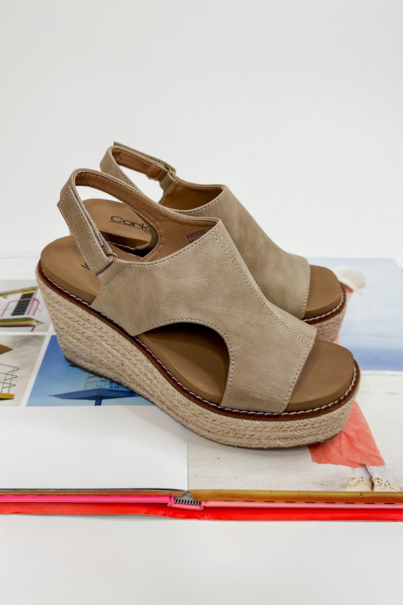 Taupe Open Toe Espadrille Corky’s Wedge