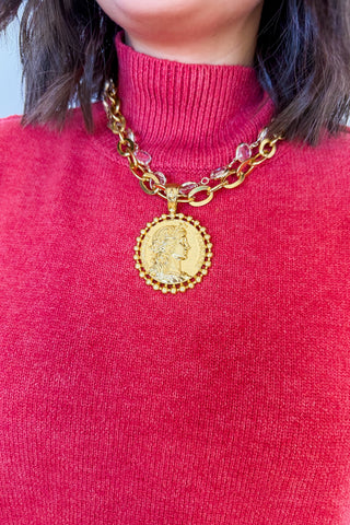 Portrait Coin Double Chain Necklace in Gold