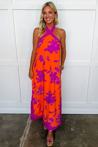 The Kara Beth Dress in Orange & Pink