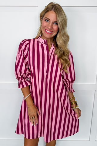 Stripe Me Pretty Dress in Pink & Burgundy