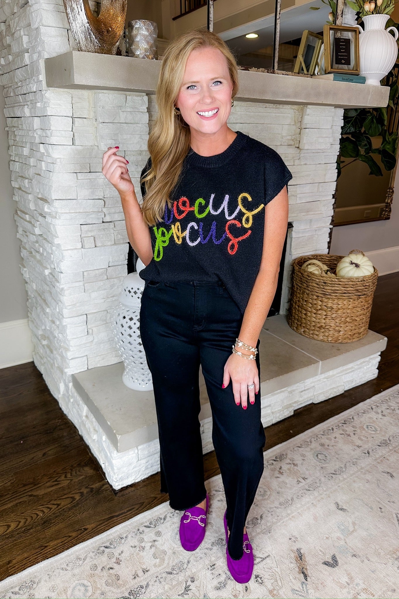 Hocus Pocus Hand Embroidered Black Sweater Top