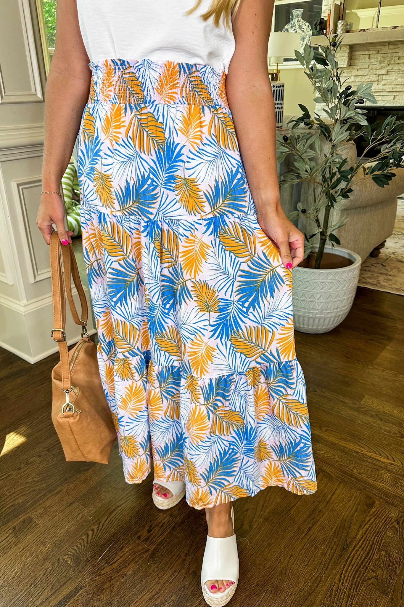 The Sadie Tropical Leaves Blue Skirt by Michelle McDowell
