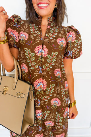 Mocha Blossom Midi Dress