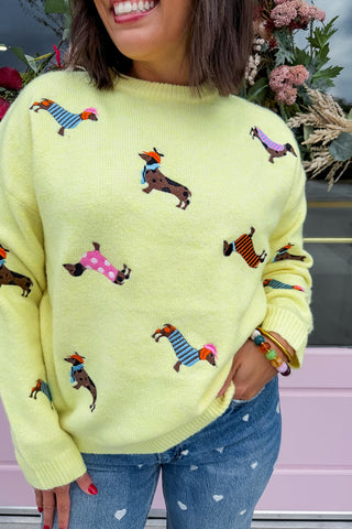 Puppy Parade Embroidered Knit Sweater
