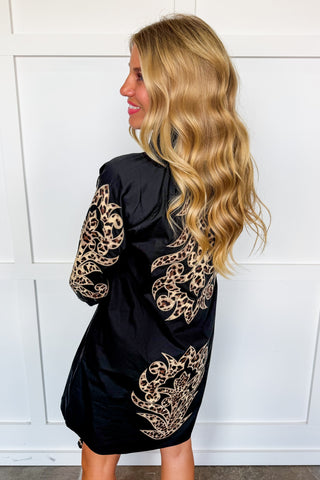 Leopard Luxe Shift Dress in Black