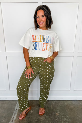 The Riley Barrel Polka Dot Pants in Olive