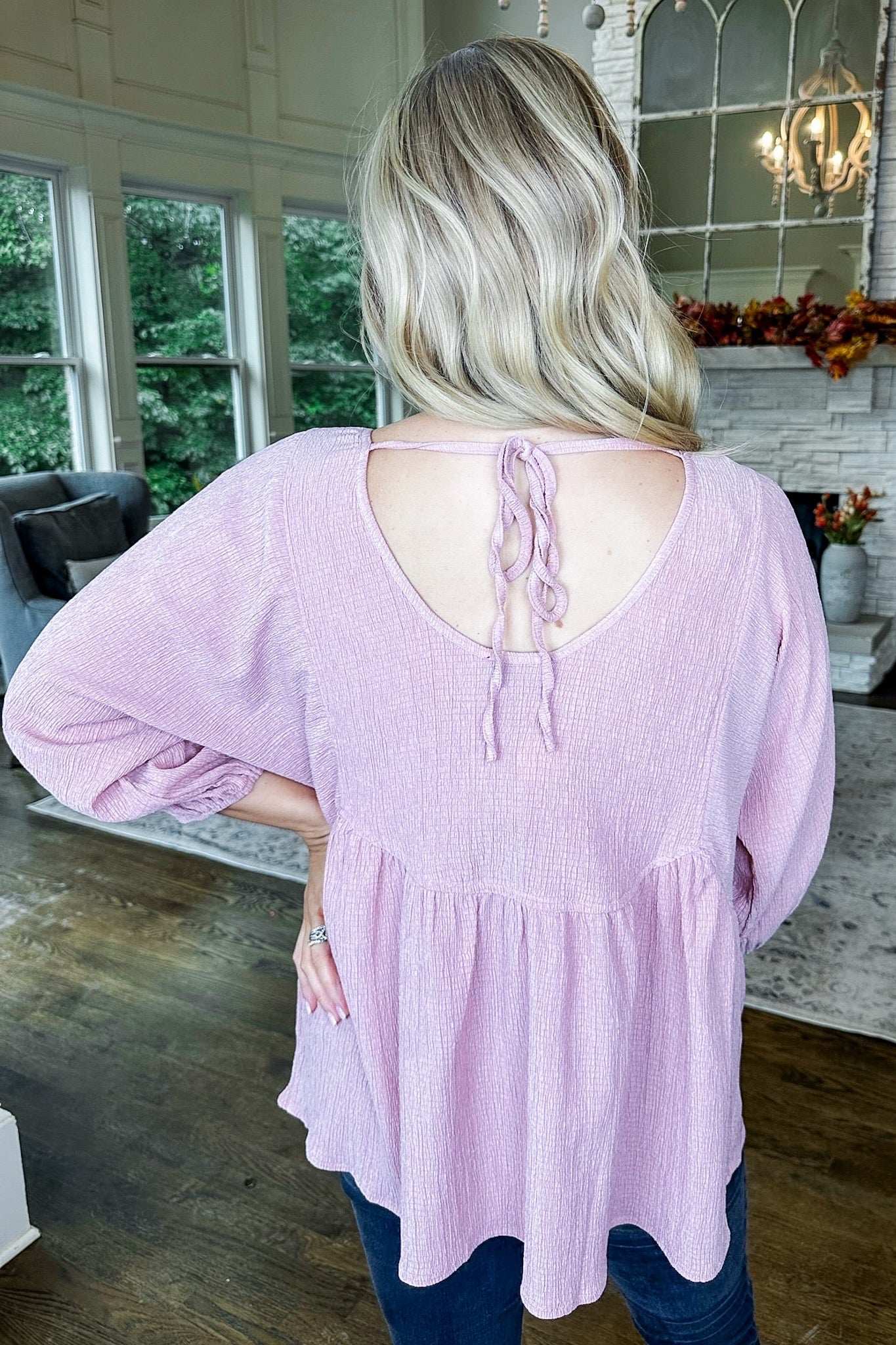 Babydoll Tie Back Textured Blush Pink Top